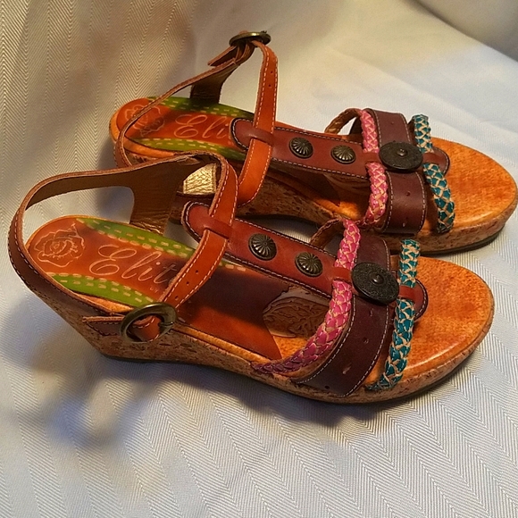 Elite sandals by Corkys Spring Summer leather Hand painted women's 7 - Picture 12 of 14